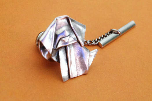 silver origami dog tie tack pin