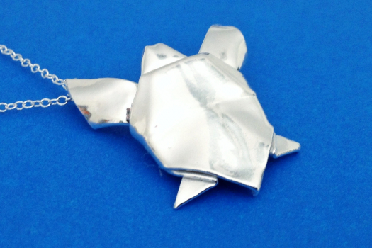 silver origami turtle pendant