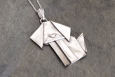 silver origami dog pendant