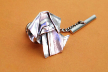 silver origami dog tie tack pin